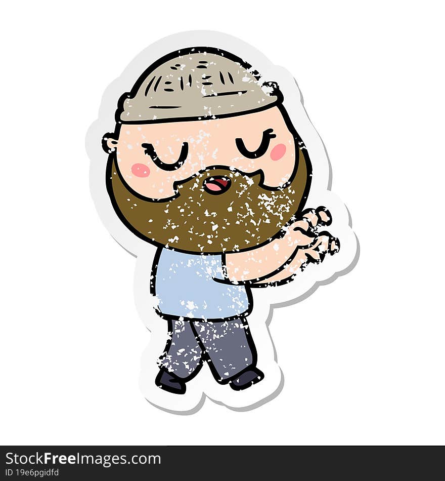 distressed sticker of a cartoon man with beard