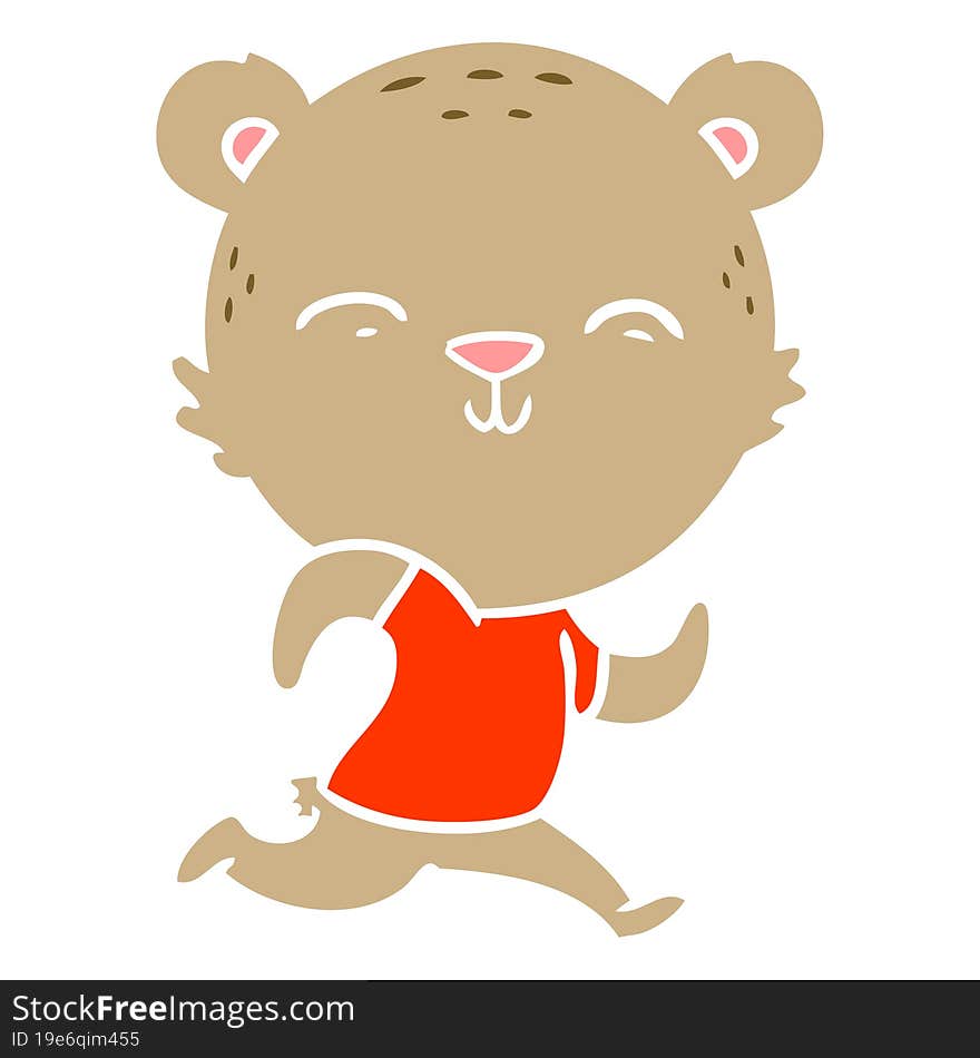 Happy Flat Color Style Cartoon Bear Jogging