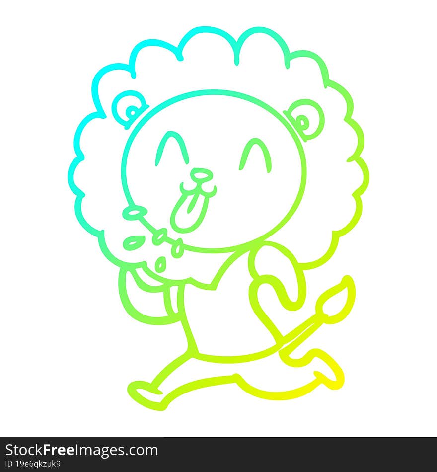 cold gradient line drawing of a happy cartoon lion