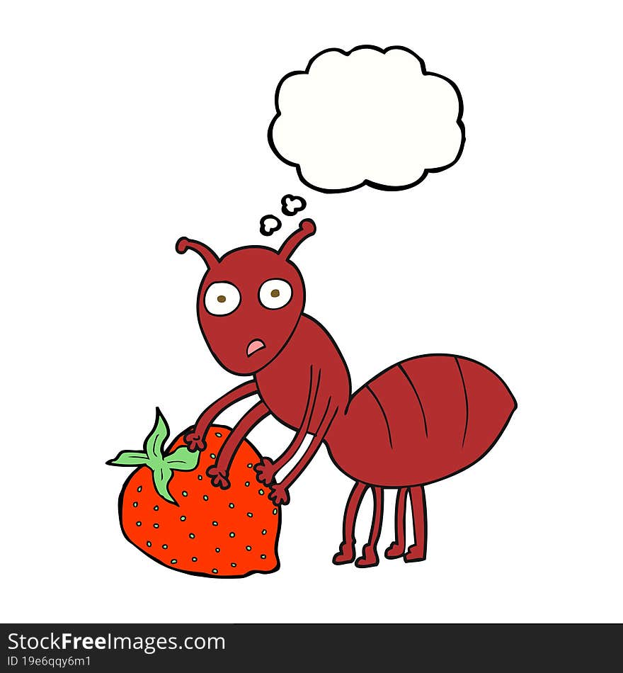 thought bubble cartoon ant with berry