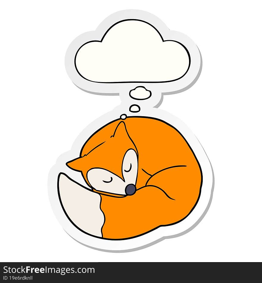 cartoon sleeping fox and thought bubble as a printed sticker