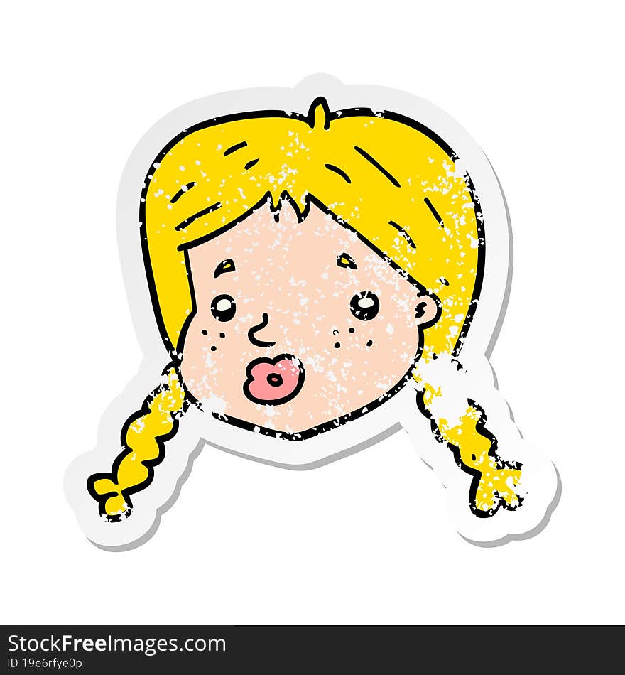 distressed sticker of a cartoon girls face