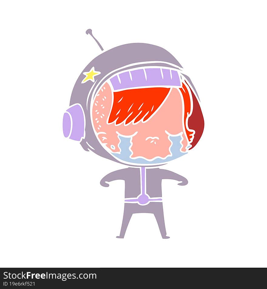 Flat Color Style Cartoon Crying Astronaut Girl