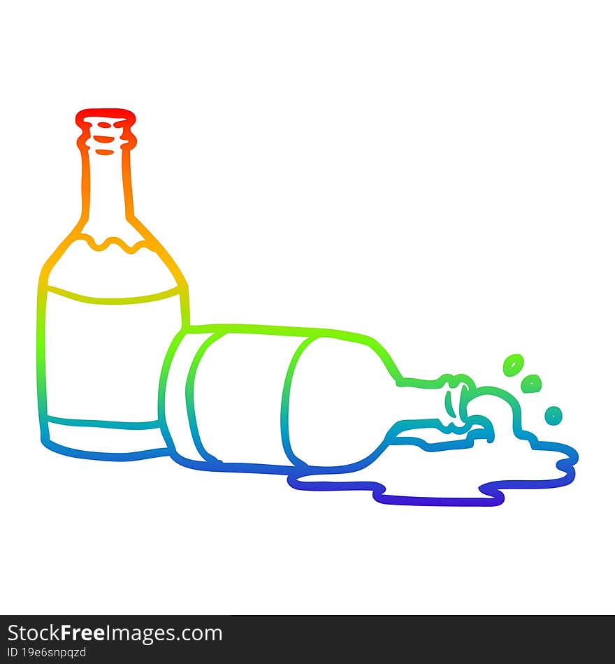 rainbow gradient line drawing beer bottles with spilled beer