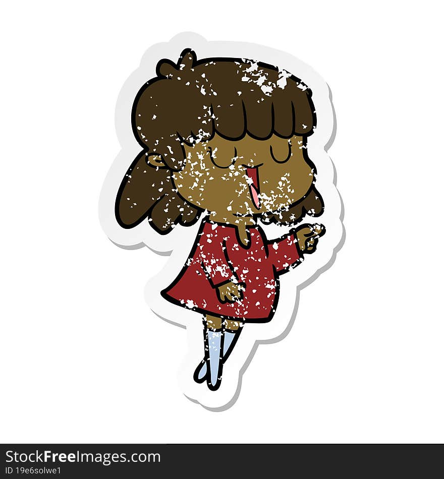 distressed sticker of a cartoon woman laughing