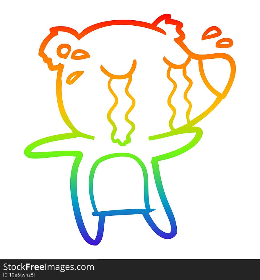 rainbow gradient line drawing cartoon crying bear