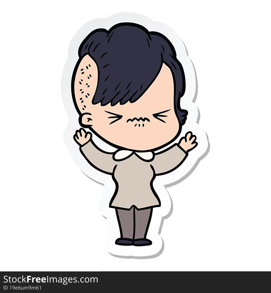 Sticker Of A Cartoon Annoyed Hipster Girl