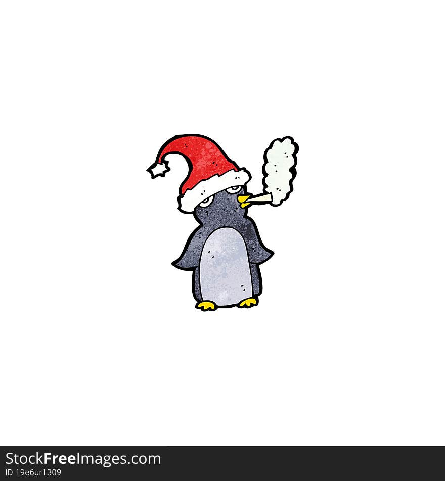 Cute Christmas Penguin Smoking Cigarette