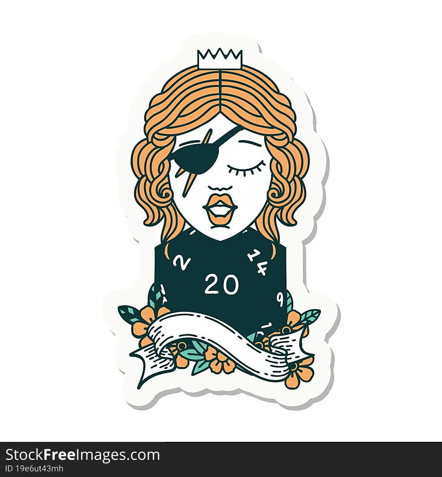 human rogue with natural twenty dice roll sticker