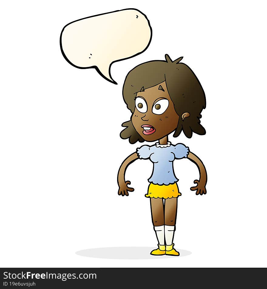 cartoon surprised woman with speech bubble