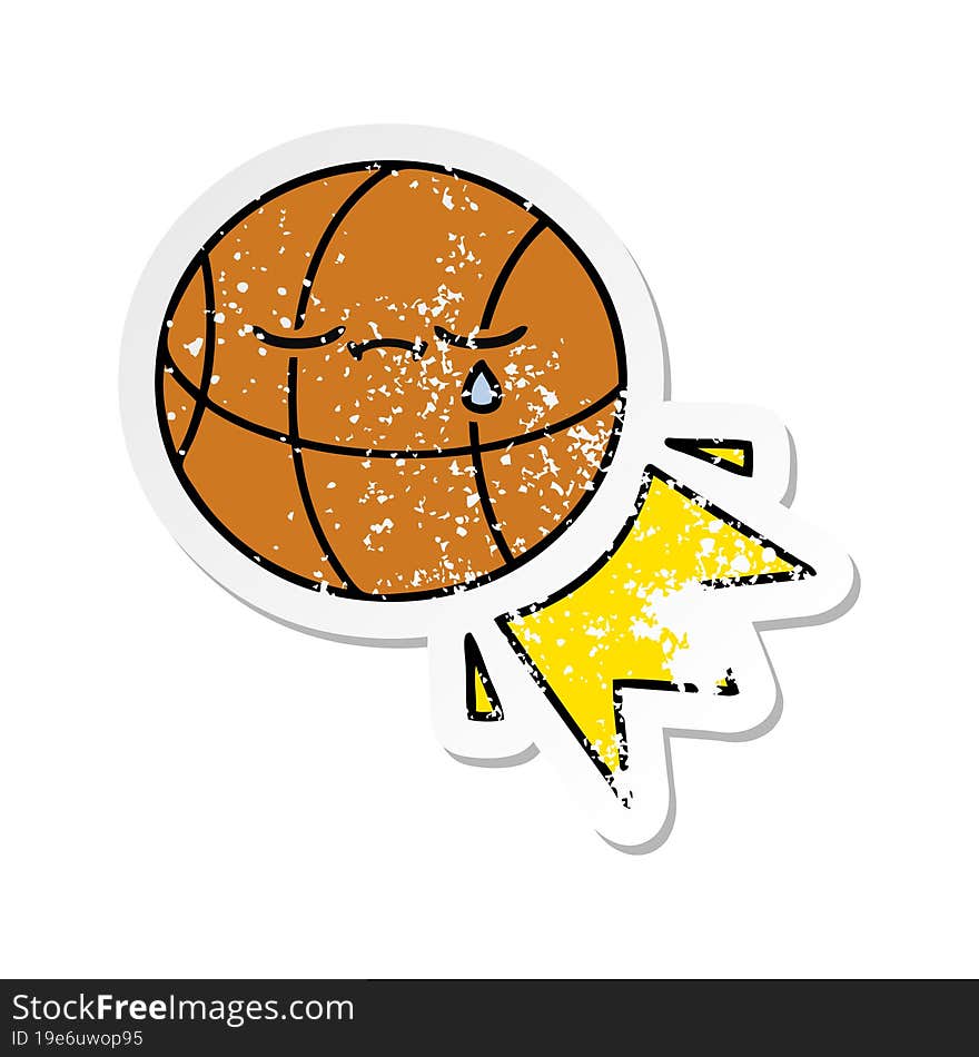 Distressed Sticker Of A Cute Cartoon Basketball