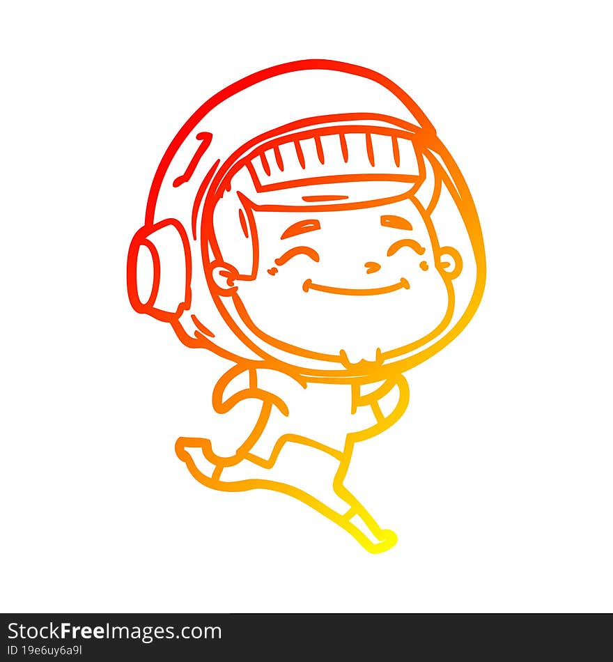 warm gradient line drawing of a happy cartoon astronaut