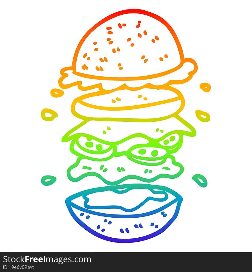 rainbow gradient line drawing cartoon huge burger