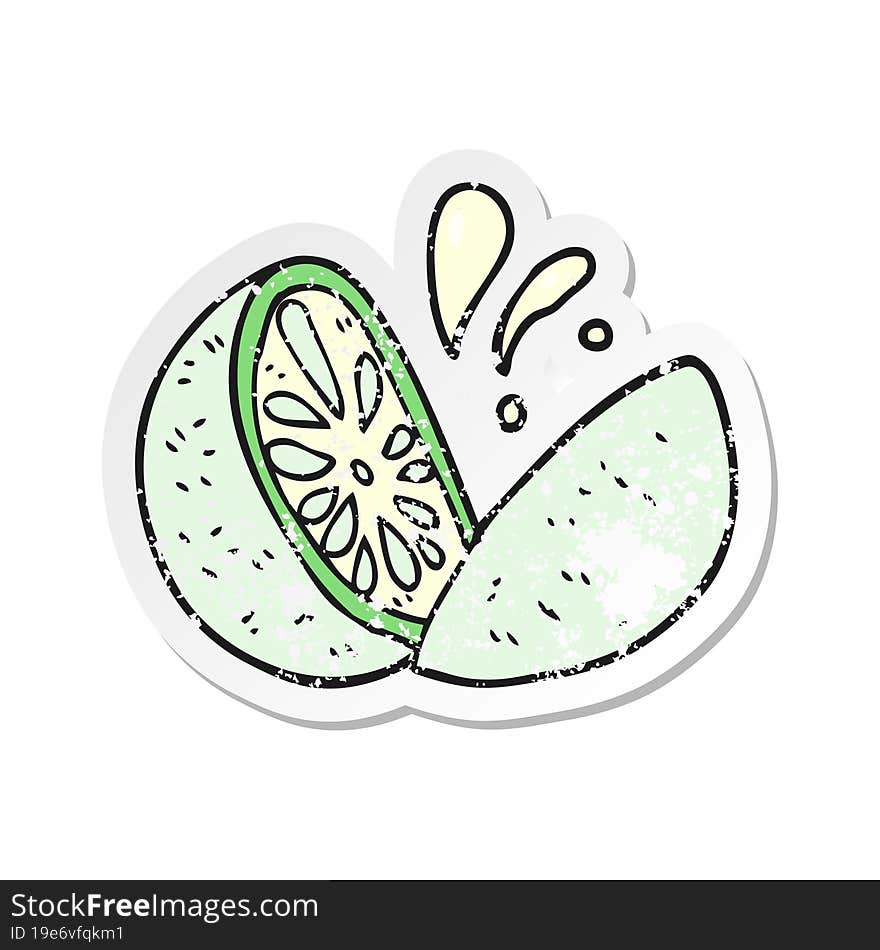 Retro Distressed Sticker Of A Cartoon Melon