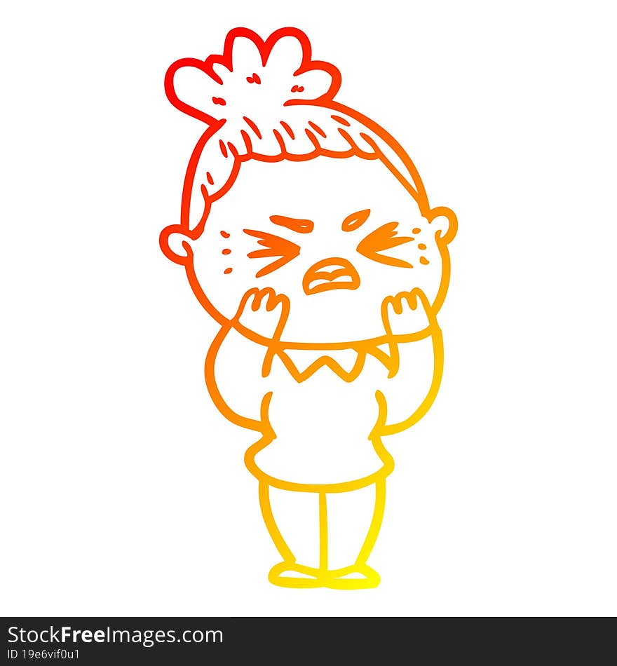 warm gradient line drawing of a cartoon angry woman