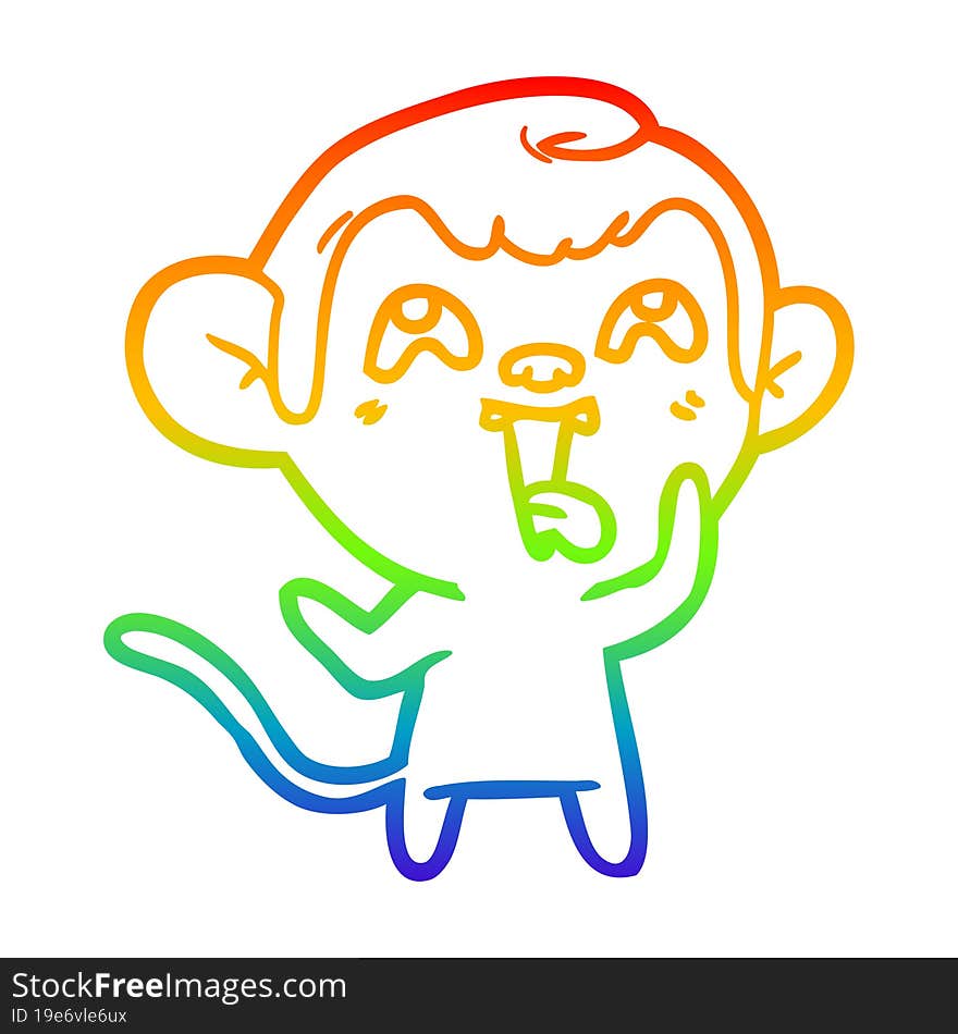 Rainbow Gradient Line Drawing Crazy Cartoon Monkey