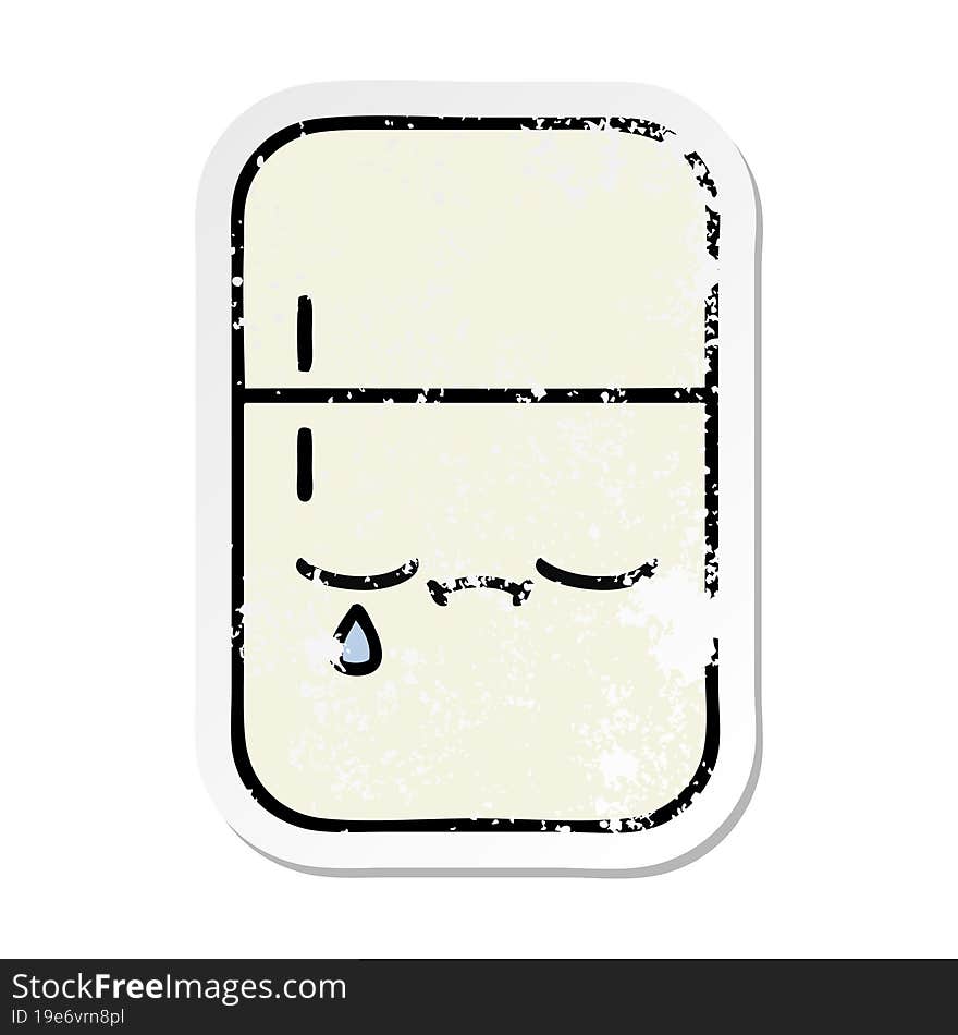 distressed sticker of a cute cartoon fridge freezer