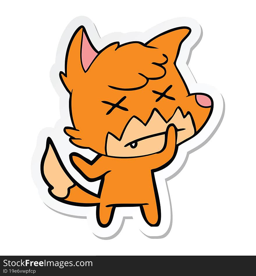 sticker of a cartoon dead fox