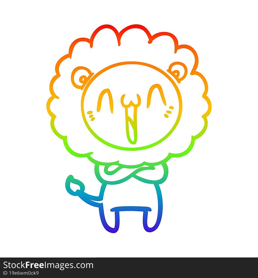 rainbow gradient line drawing of a happy cartoon lion