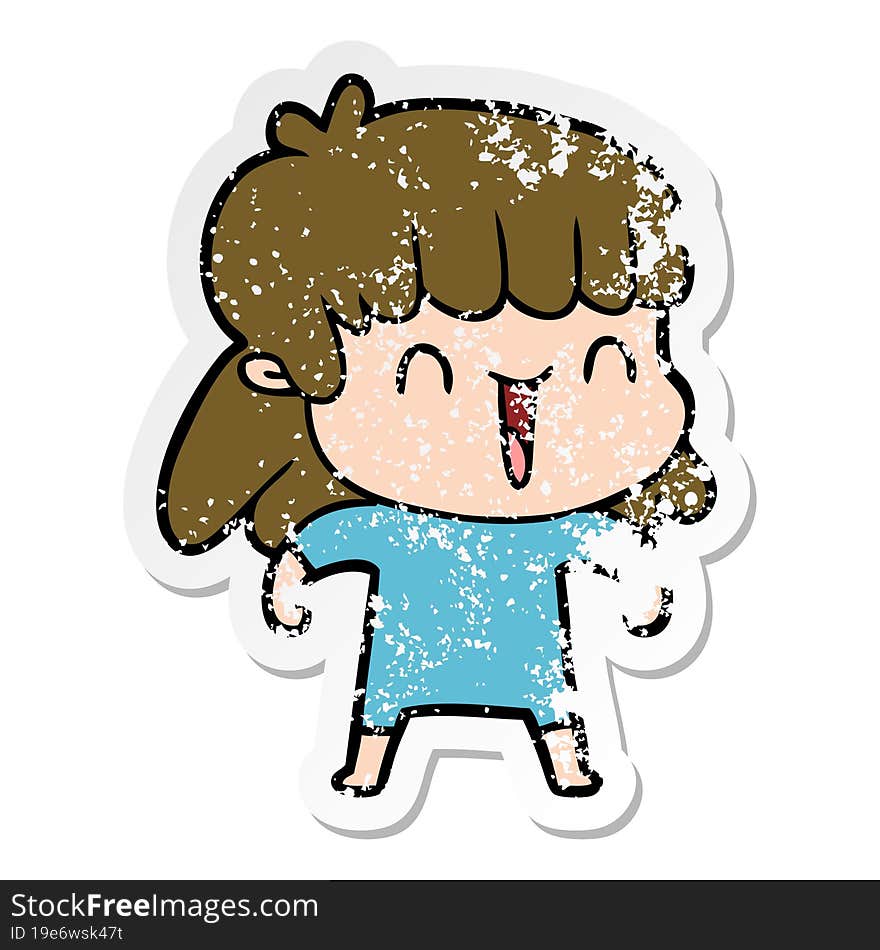 distressed sticker of a cartoon worried woman