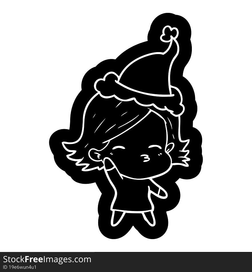 quirky cartoon icon of a woman wearing santa hat