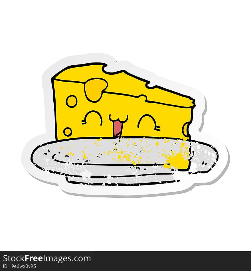 distressed sticker of a cute cartoon cheese