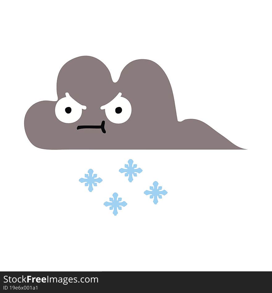 Flat Color Retro Cartoon Storm Snow Cloud