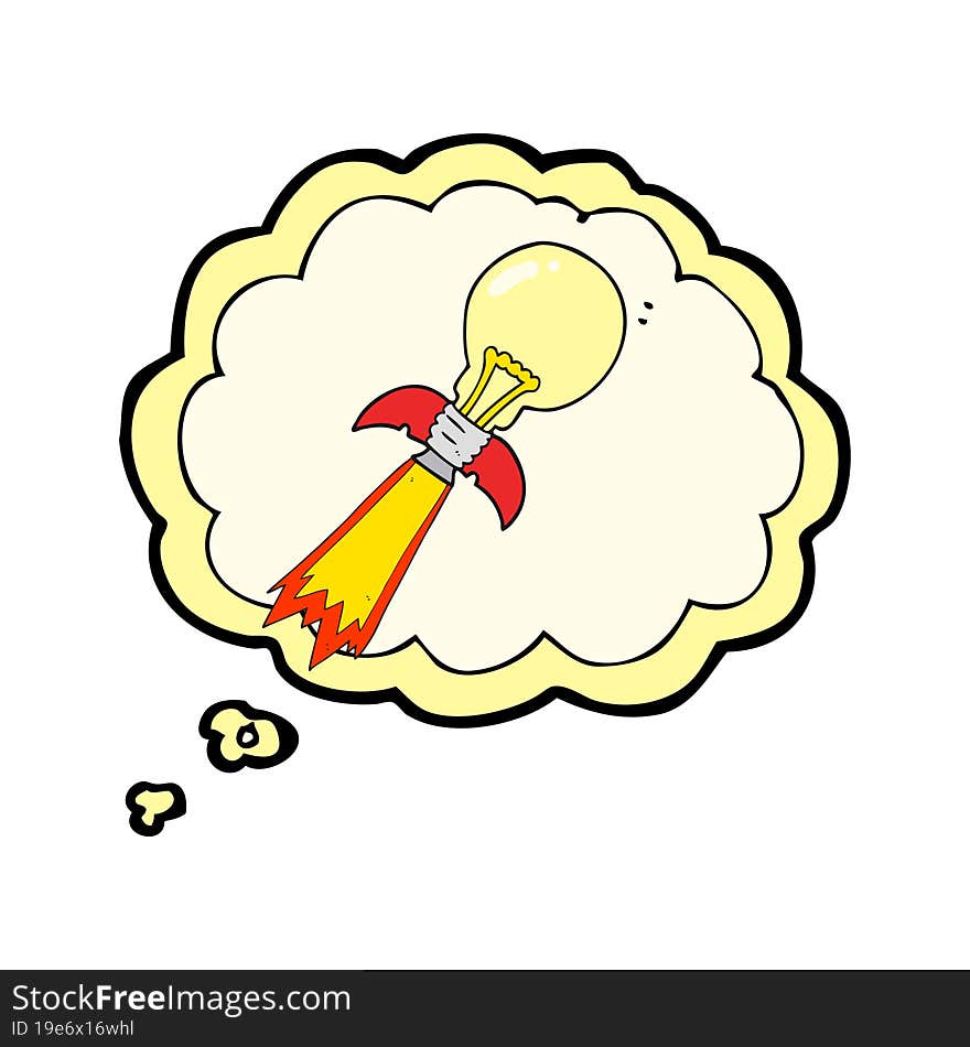 thought bubble cartoon lightbulb rocket ship