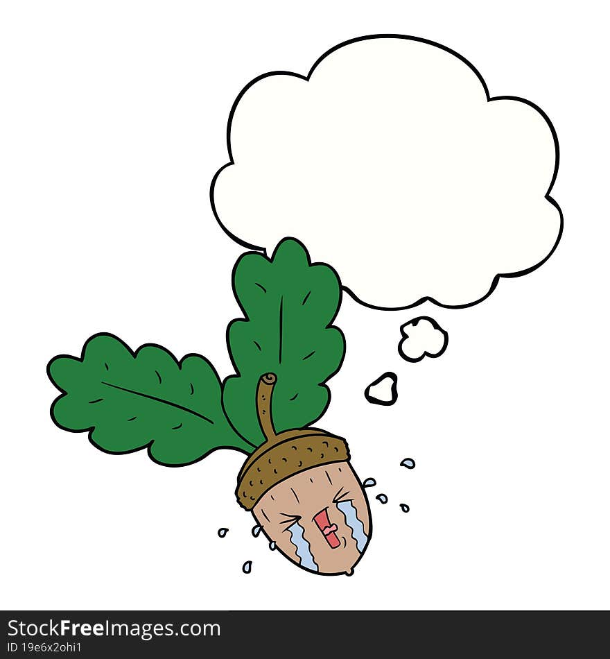 Cartoon Crying Acorn And Thought Bubble