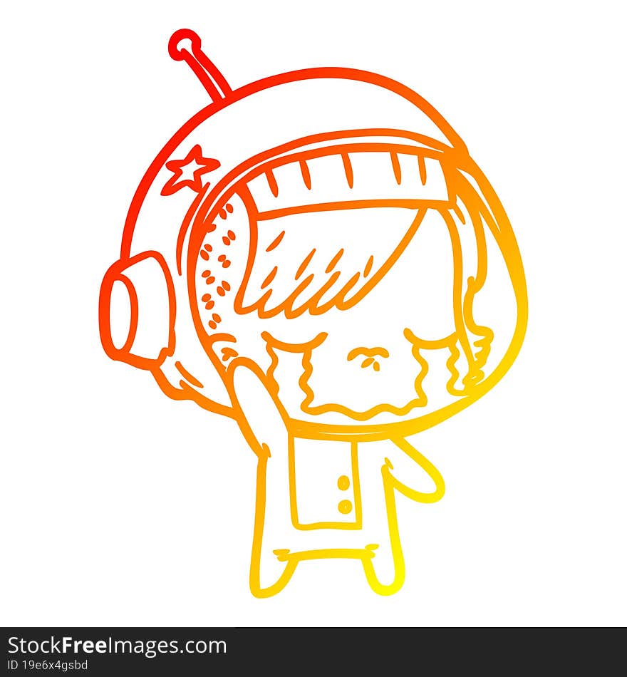 warm gradient line drawing cartoon crying astronaut girl waving goodbye