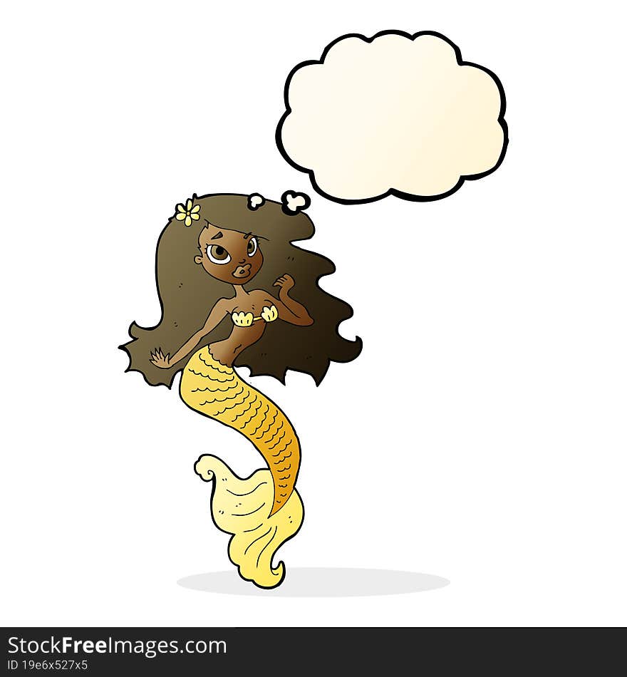 Cartoon Pretty Mermaid With Thought Bubble