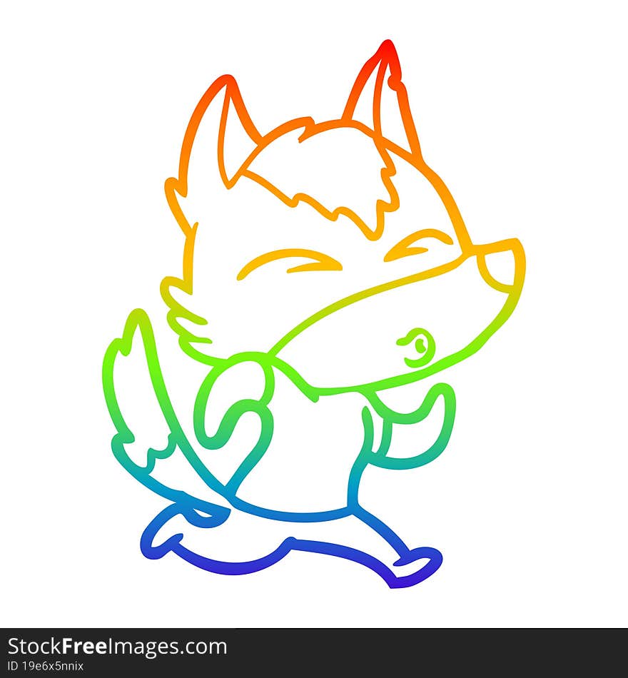 rainbow gradient line drawing cartoon wolf running