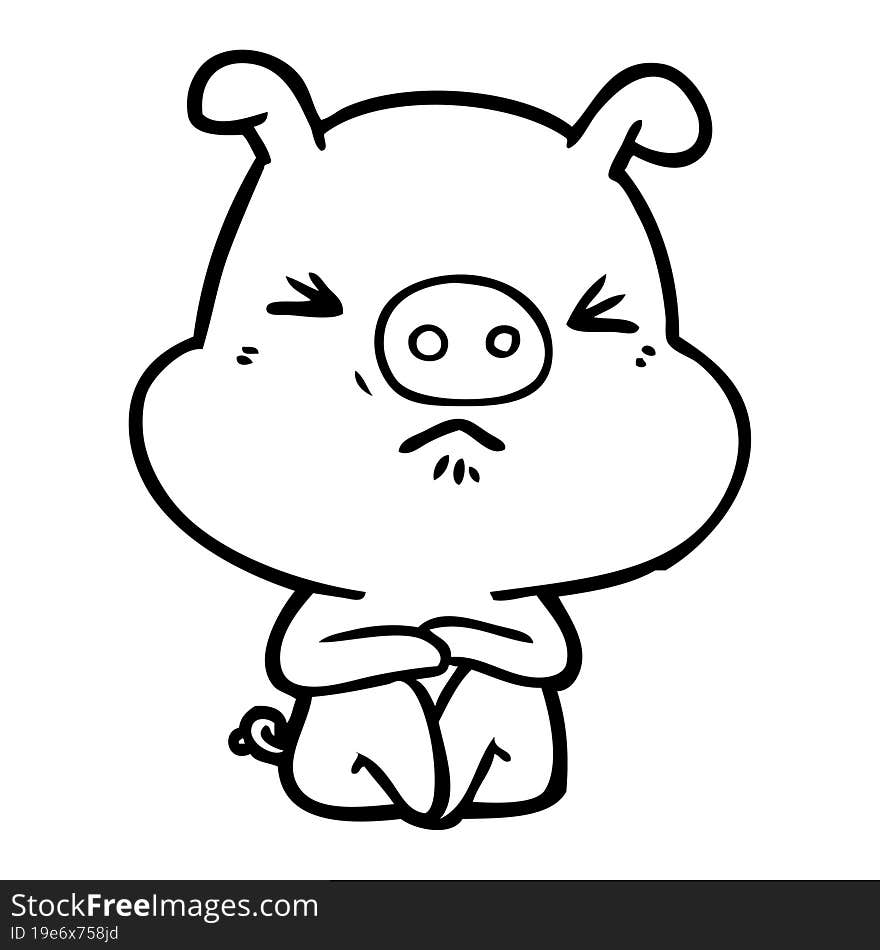 cartoon angry pig sat waiting. cartoon angry pig sat waiting