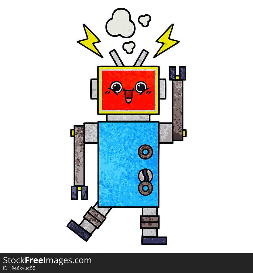 retro grunge texture cartoon robot