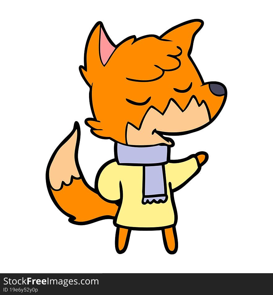 friendly cartoon fox in winter clothes. friendly cartoon fox in winter clothes