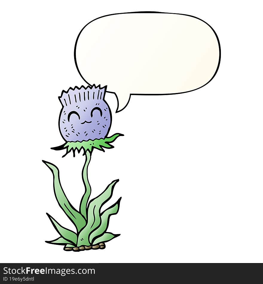 cartoon thistle and speech bubble in smooth gradient style