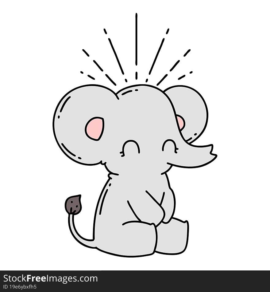 illustration of a traditional tattoo style cute elephant