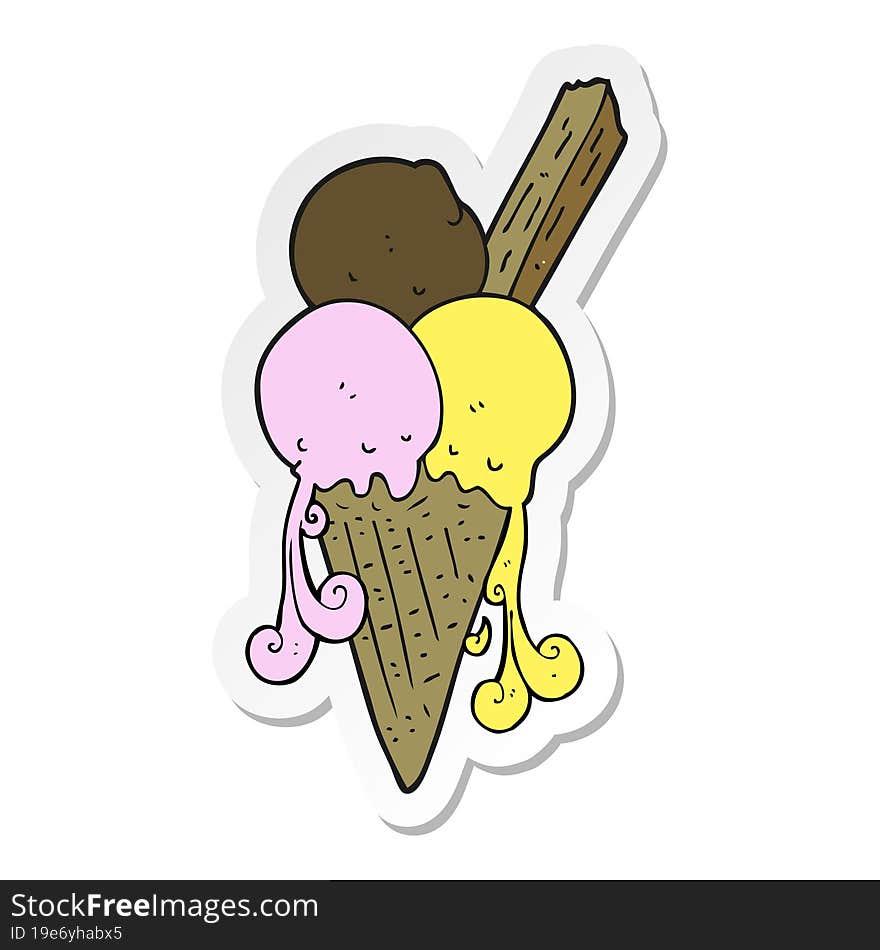 Sticker Of A Cartoon Ice Cream Cone