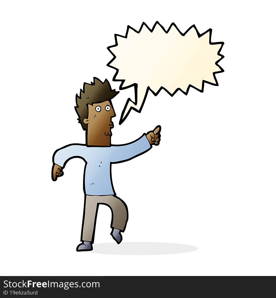 Cartoon Worried Man Pointing With Speech Bubble