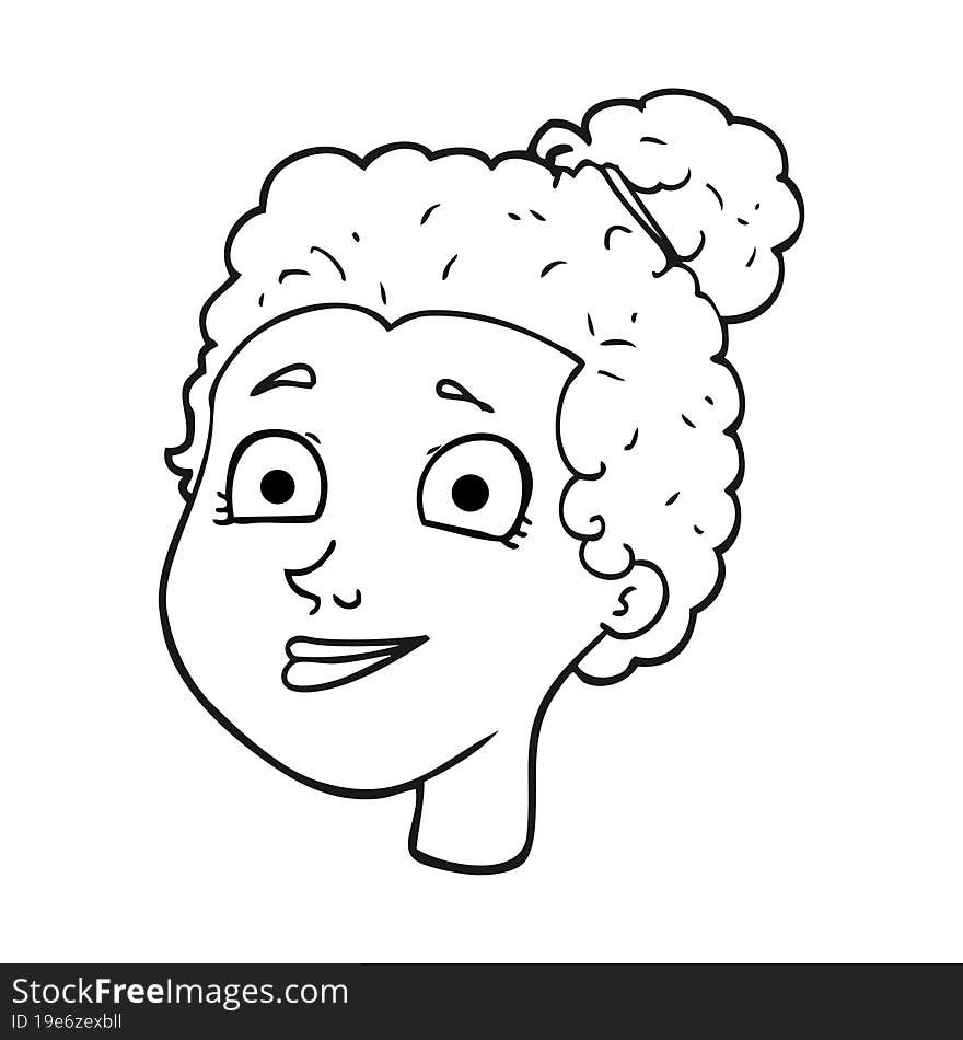 freehand drawn black and white cartoon female face