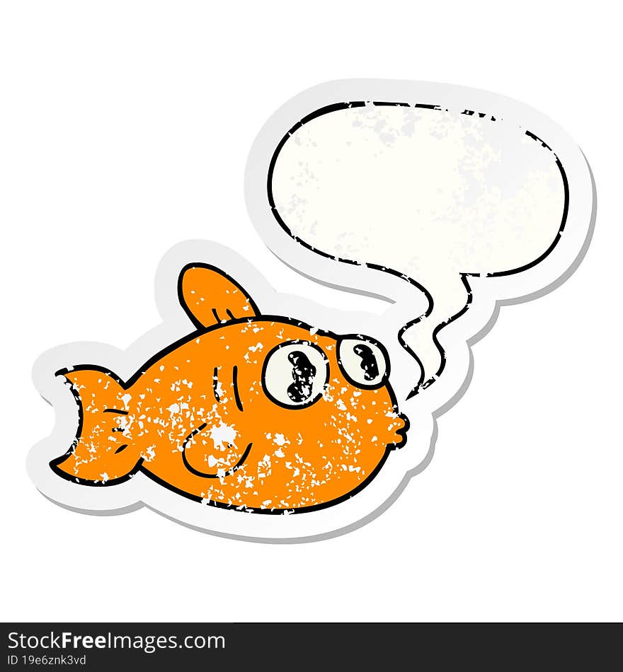 cartoon fish and speech bubble distressed sticker