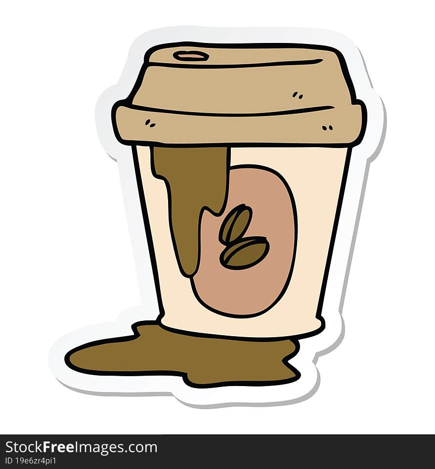 sticker of a messy coffee cup cartoon