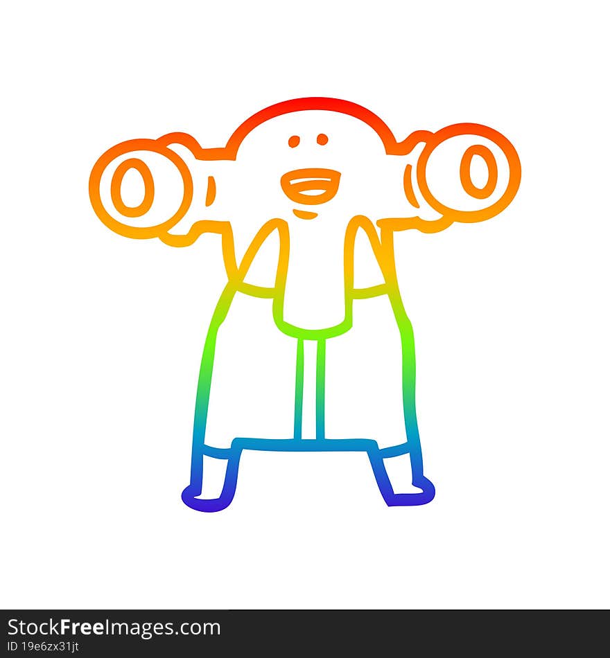 rainbow gradient line drawing of a friendly cartoon alien