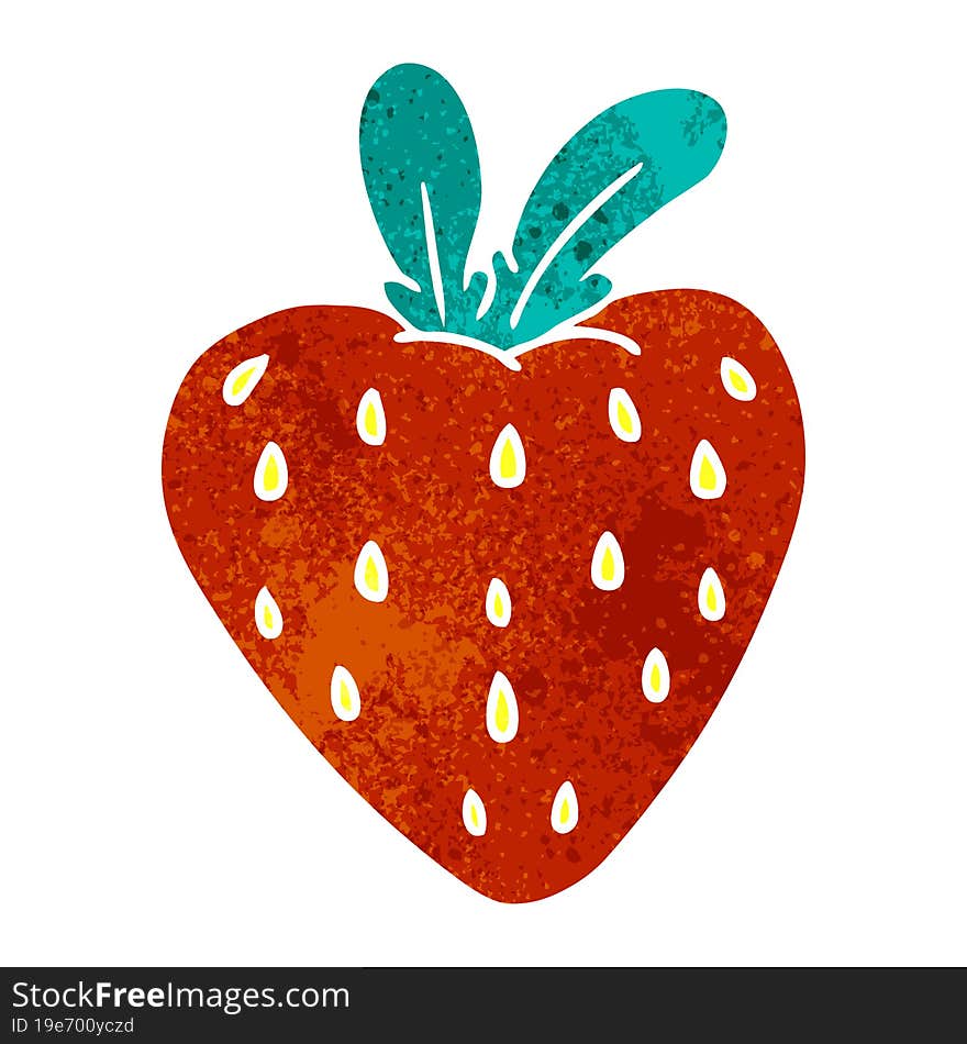 retro cartoon doodle of a fresh strawberry