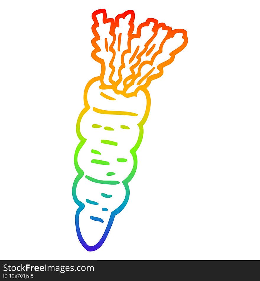 rainbow gradient line drawing of a cartoon carrot