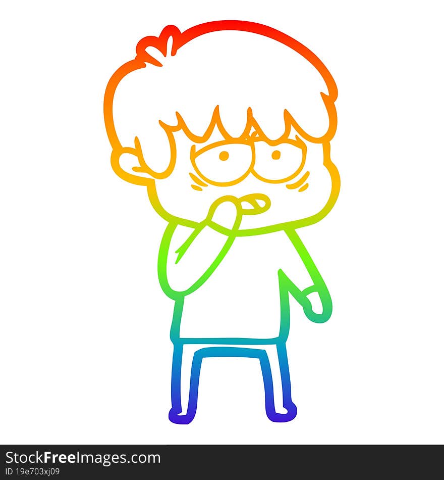 rainbow gradient line drawing cartoon exhausted boy