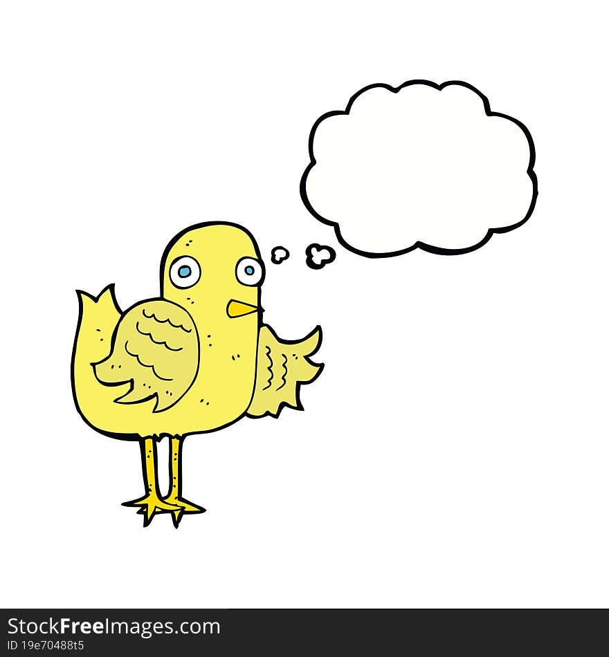 cartoon bird waving wing with thought bubble