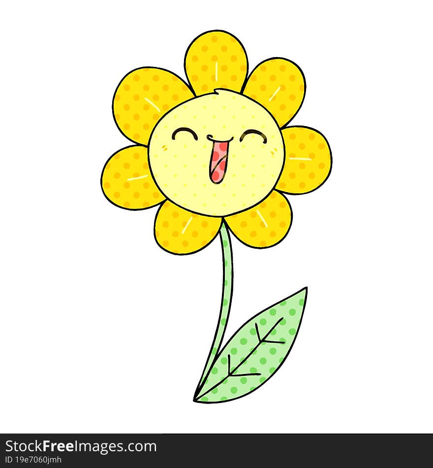 Quirky Comic Book Style Cartoon Happy Flower