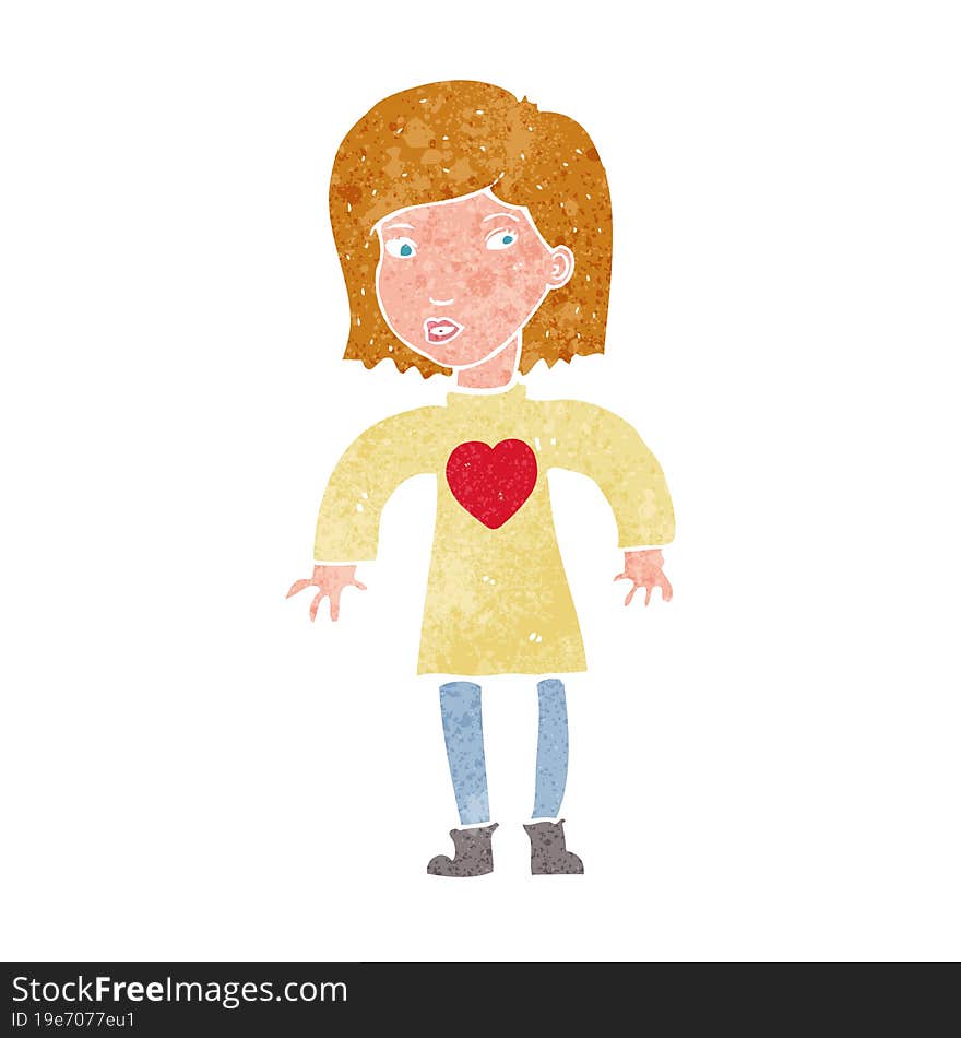 cartoon woman wearing heart shirt