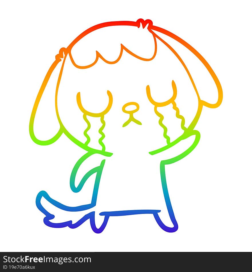 rainbow gradient line drawing cute cartoon dog crying